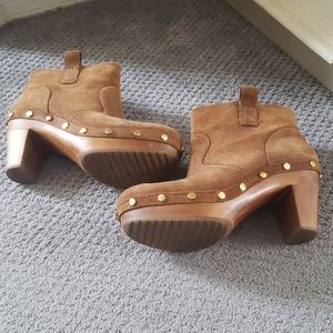 Tory Burch Suede Ankle Bootie With Real Wood Sole